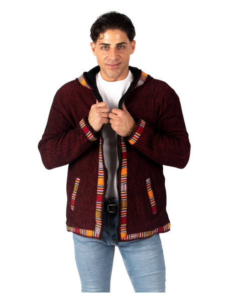 Boho red jacket with fleece lining | Kimago