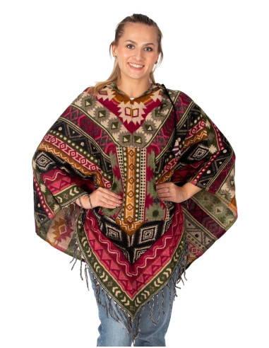 Unisex ethnic poncho with hood | Kimago