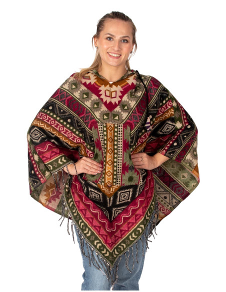 Unisex ethnic poncho with hood | Kimago