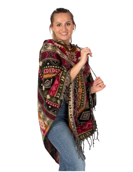 Unisex ethnic poncho with hood | Kimago