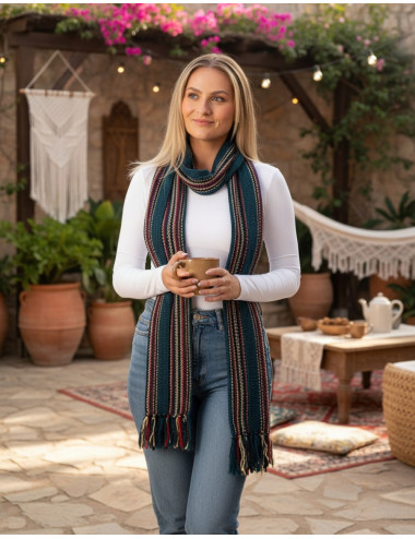 Handmade cotton scarf with fringe | Kimago