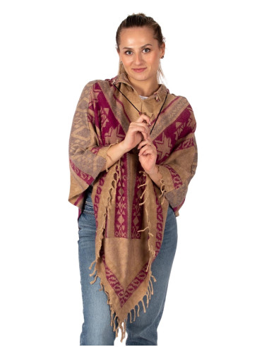 Ethnic cotton poncho with hood | Kimago