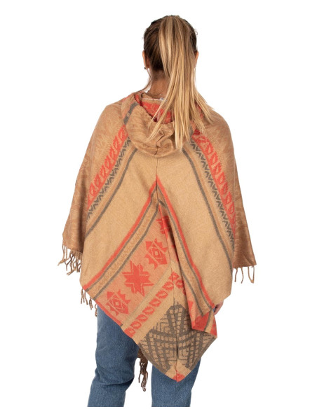 Ethnic cotton poncho with hood | Kimago