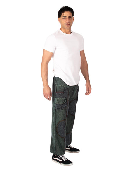 Kimago unisex green harem pants with a comfortable fit