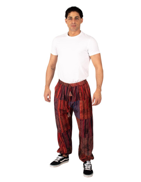 Kimago unisex patchwork red cotton harem pants