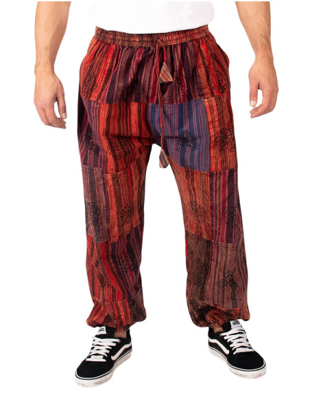 Kimago unisex patchwork red cotton harem pants