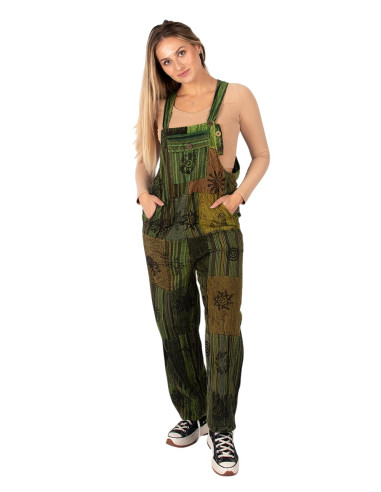 Handmade green patchwork unisex jumpsuit | Kimago