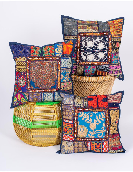 Handmade blue ethnic cushion cover 40x40 | Kimago