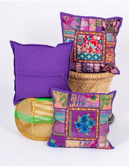 Handmade purple boho style cushion cover 40x40
