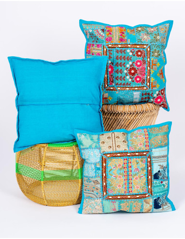 Handmade light blue boho style cushion cover 40x40