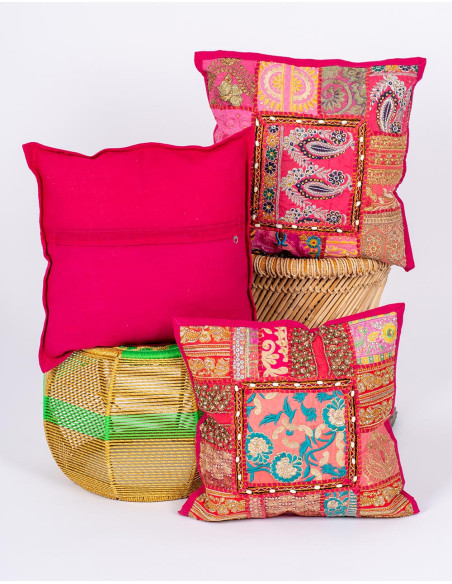 Handmade boho pink cushion cover 40x40 | Kimago