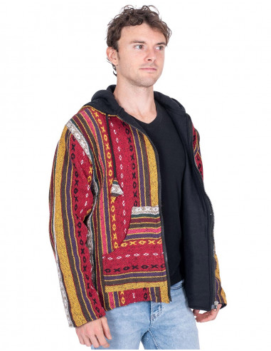 Ethnic hippie jacket with handmade fleece...