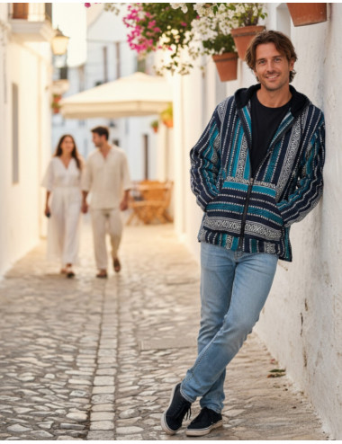 Ethnic hippie jacket with handmade fleece lining | Kimago