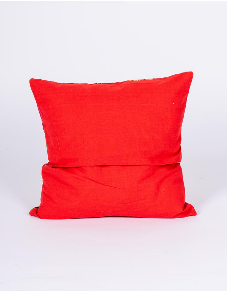 Handmade red cushion cover with floral print