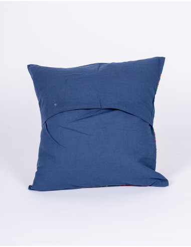 Handmade blue cushion cover with printed flowers