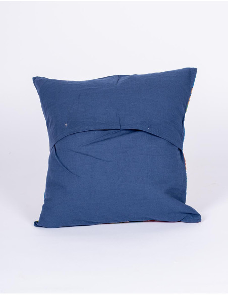 Handmade blue cushion cover with printed flowers