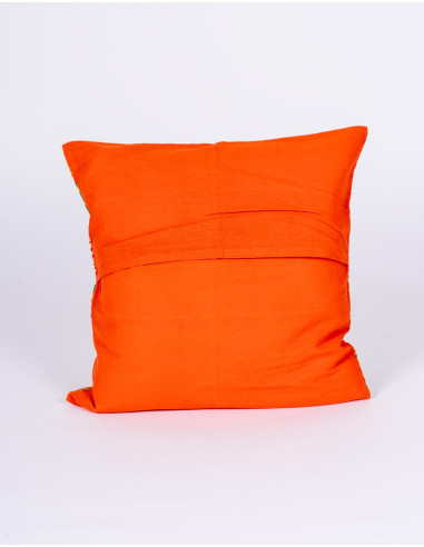 Handmade orange cushion cover with flowers