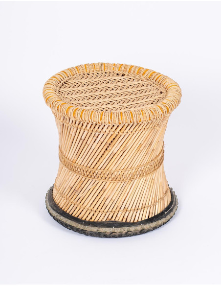 Handmade bamboo stool with woven seat
