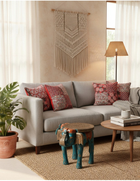 Hand-painted solid wood elephant bench