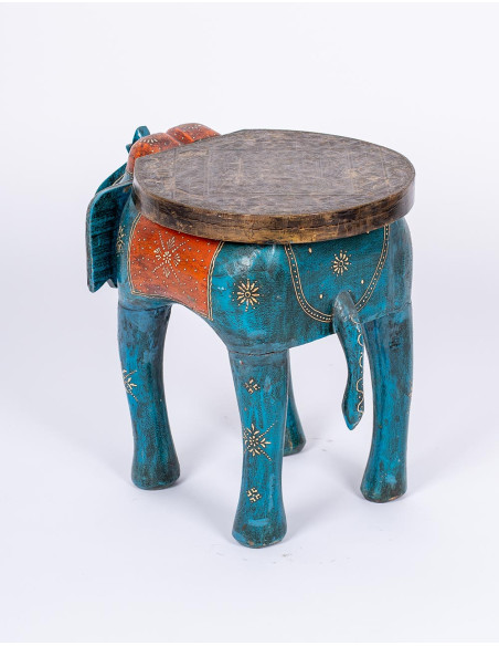 Hand-painted solid wood elephant bench