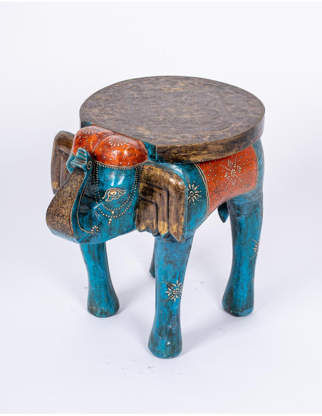 Hand-painted solid wood elephant bench