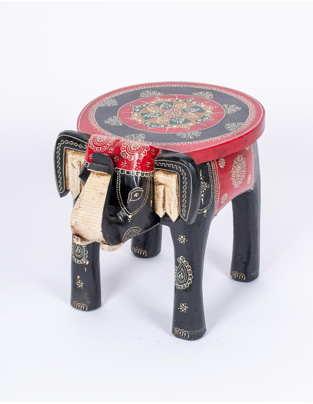 mueble-artesanal-elefante-rojo-negro-india