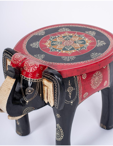 Handmade wooden red and black elephant bench