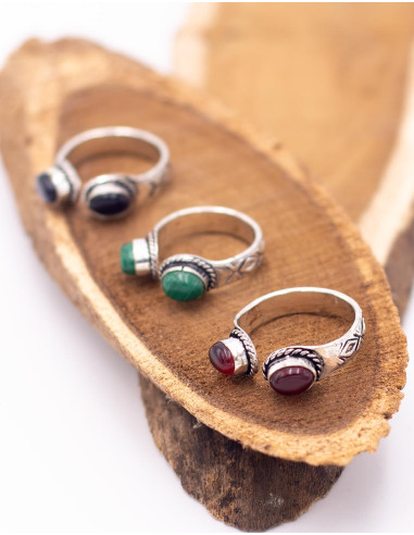 anillo-boho-plateado-piedras-naturales-kimago