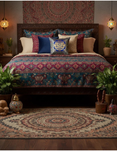 Blue cushion cover with ethnic elephants 40x40