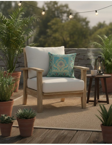 Turquoise cushion cover with ethnic birds 40x40