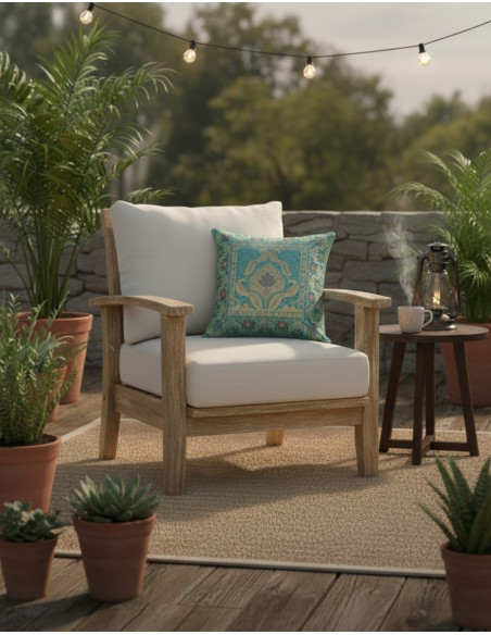 Turquoise cushion cover with ethnic birds 40x40