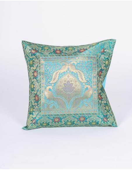 Turquoise cushion cover with ethnic birds 40x40