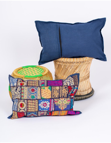 Blue patchwork cushion cover