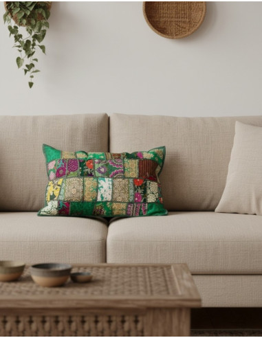 Green patchwork cushion cover