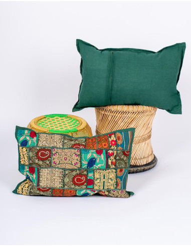 Green patchwork cushion cover