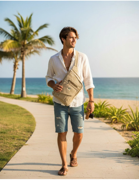 Asymmetrical hemp backpack