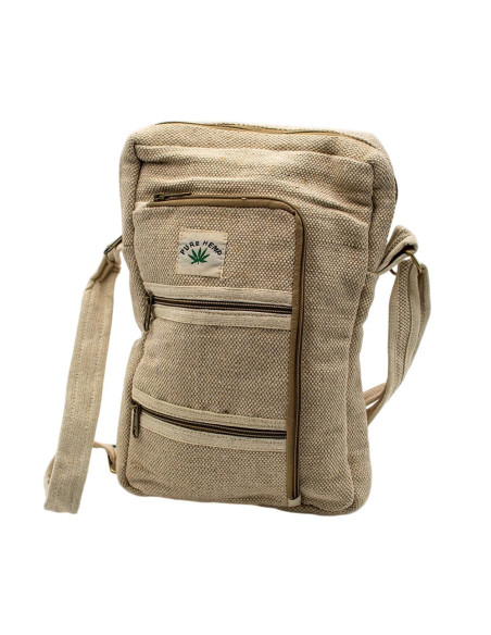 Unisex Hemp Shoulder Bag, Bone Color, with 5 Pockets | Kimago