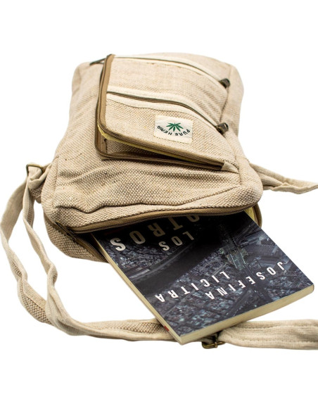 Unisex Hemp Shoulder Bag, Bone Color, with 5 Pockets | Kimago