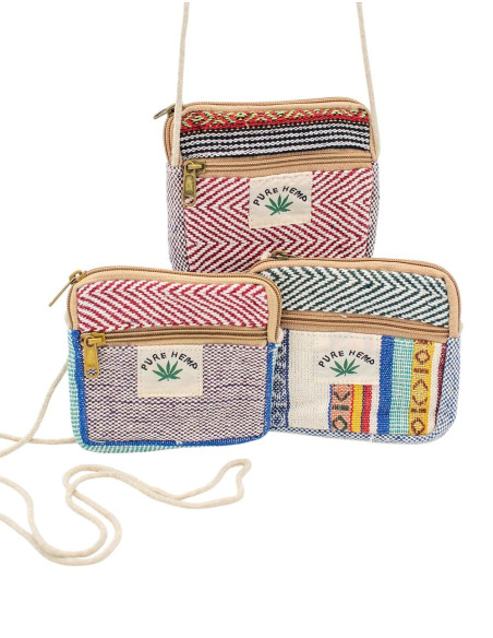 Square Hemp Crossbody Bag with Ethnic Prints | Kimago