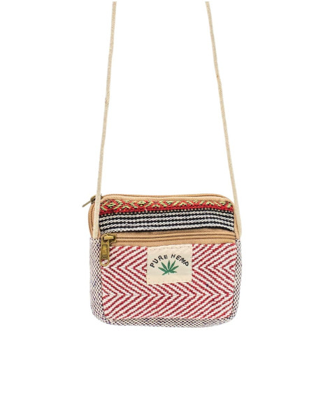 Square Hemp Crossbody Bag with Ethnic Prints | Kimago