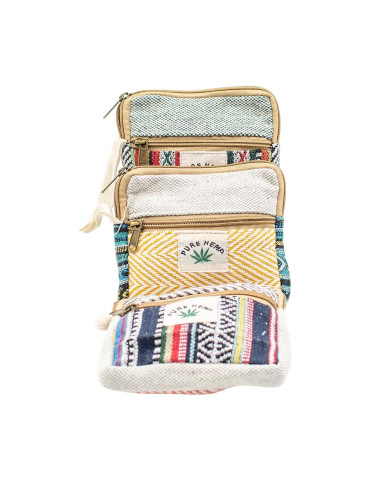 Unisex Square Hemp Coin Purse with Ethnic...