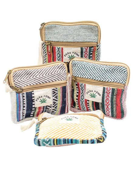 Unisex Square Hemp Coin Purse with Ethnic Prints | Kimago