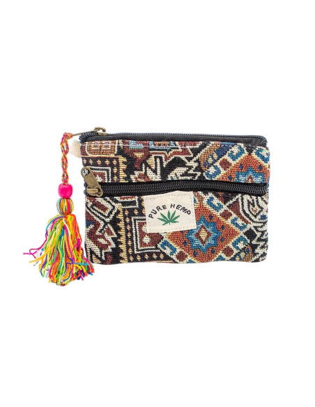 Unisex Hemp Purse 15x11 cm with Colorful Pompom | Kimago