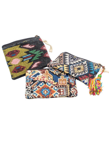 Unisex Hemp Purse 15x11 cm with Colorful Pompom...