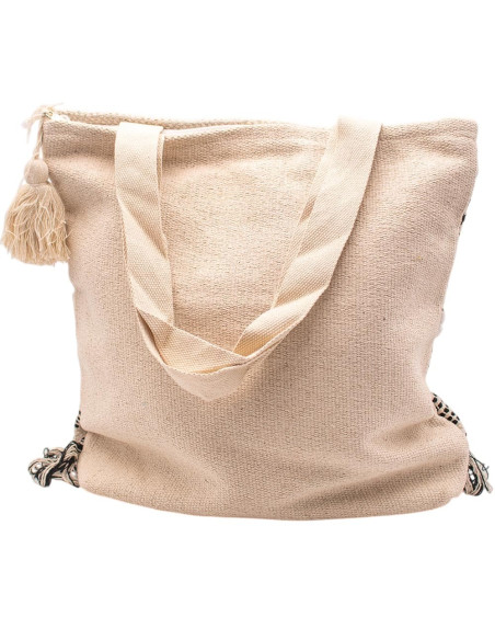 Large Boho Indian Handcrafted Bag with Fringe and Pom-Poms | Kimago