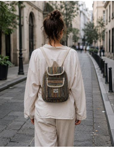 Handmade Hemp Backpack with Flap and Clip