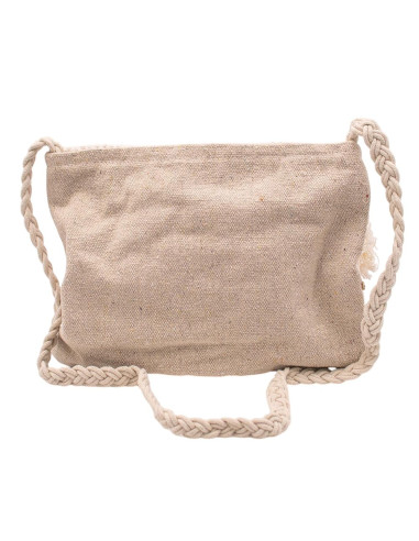 Boho Beige Bag with Fringe and Pom-Poms