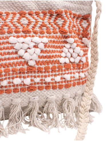 Boho Raw Bag with Fringe and Orange Embroidery