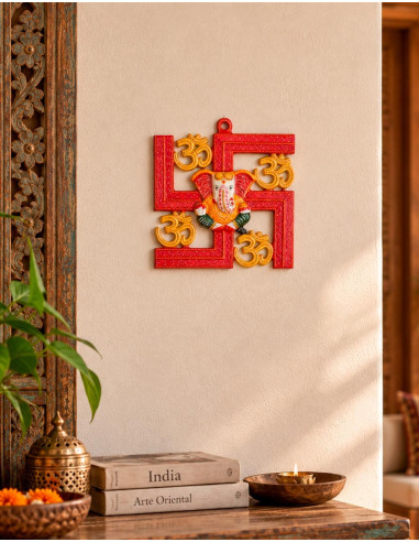 Ganesha Metal Picture with 4 Om Symbols | Kimago