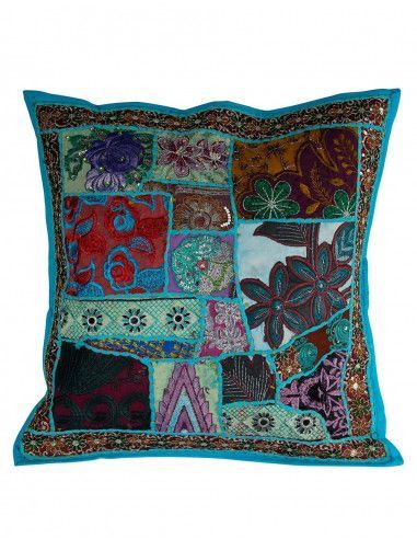 cushion-embroidered-light blue-ethnic- handcrafted